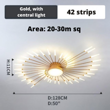 Load image into Gallery viewer, Gold LED Strip Chandelier 42 strips model measurements
