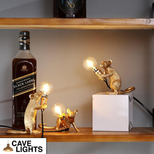 Load image into Gallery viewer, Exposed Bulb Mouse Lights on wall shelf
