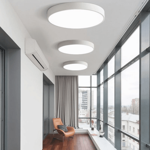 White Ultra-Thin LED Ceiling Lights in high-rise living room hallway