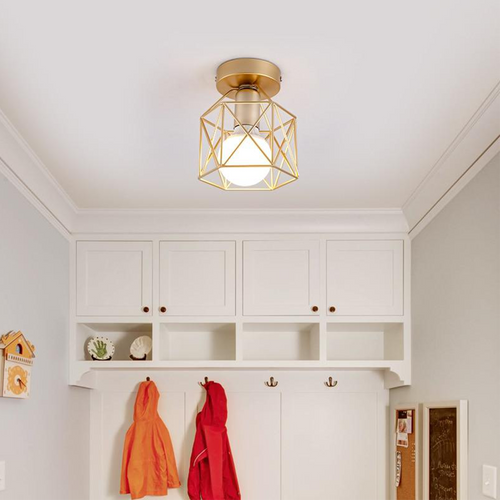 Nordic Minimalist Gold Lamp Shade on ceiling of walk-on closet