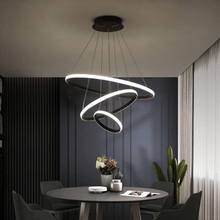 Load image into Gallery viewer, Black LED Ring Chandelier above dining room table
