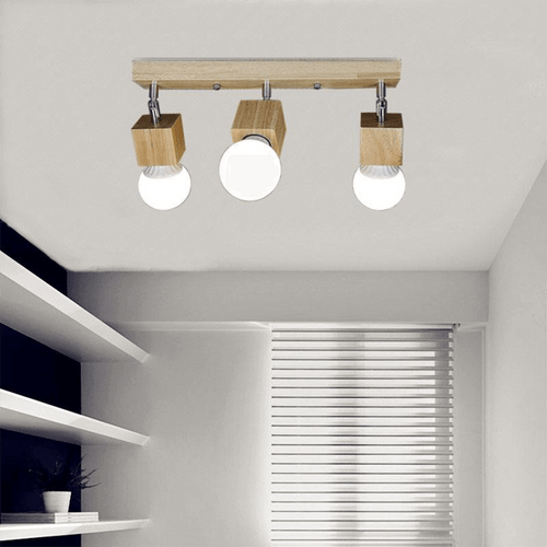Multi-Headed Nordic Wooden Light on ceiling of walk-in closet