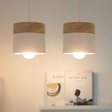 Load image into Gallery viewer, White Nordic Wooden Hanging Ceiling Lamps hanging from ceiling
