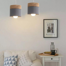 Load image into Gallery viewer, Grey Nordic Wooden Hanging Ceiling Lamps above sofa in living room
