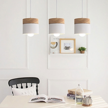 Load image into Gallery viewer, White Nordic Wooden Hanging Ceiling Lamps above kitchen table
