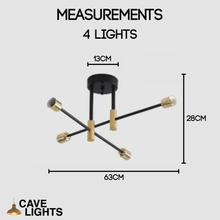 Load image into Gallery viewer, Black &amp; Gold LED Chandelier 4 lights measurements
