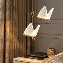 Load image into Gallery viewer, Two Butterfly Pendant Lights above bedside table
