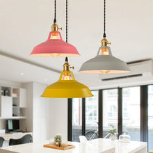 Load image into Gallery viewer, Industrial Coloured Pendant Lights above kitchen island
